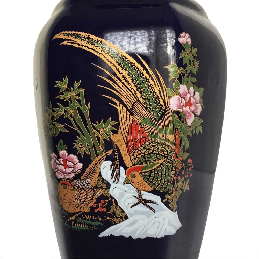 Vintage Cobalt Blue Japanese Golden Bird Vase - Picture 2 of 6